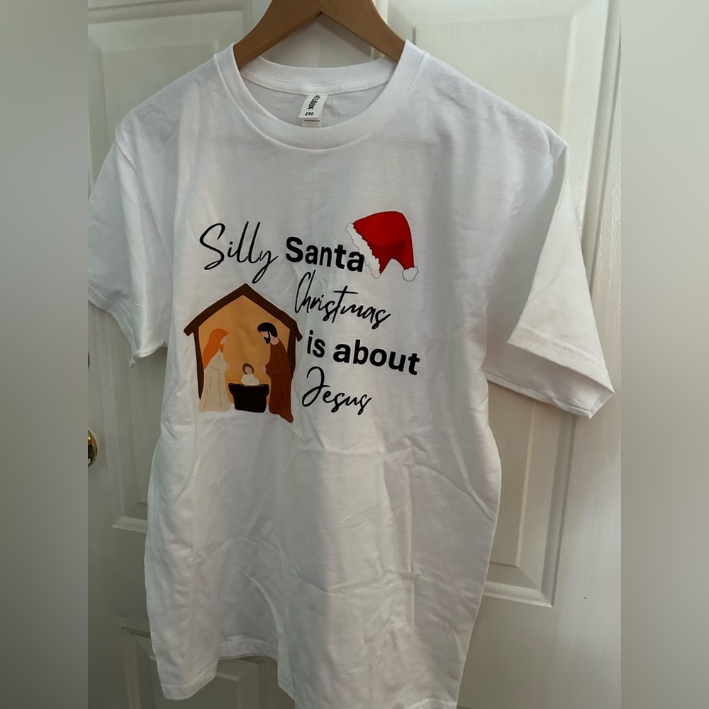 Tultex Festive White Tee with Red Accents
